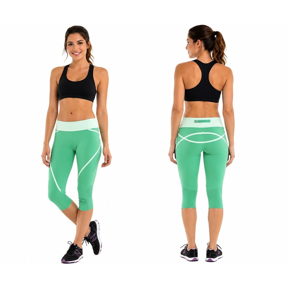 Lululemon Athletica Leggings 4 Run Pace Crop Mesh Women's Green Ruched Sides Act